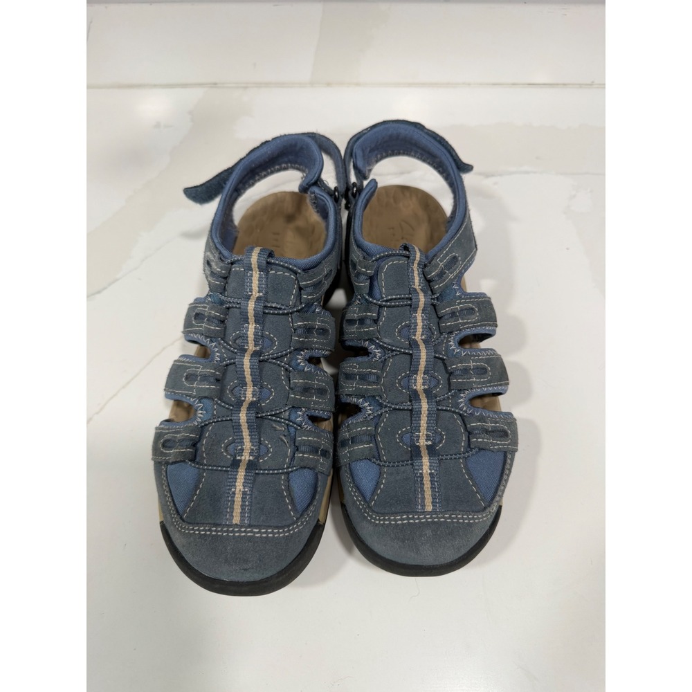 Clarks Privo Womens 8.5 W Blue Suede Caged Fisherman Sandals 26117061 Wide